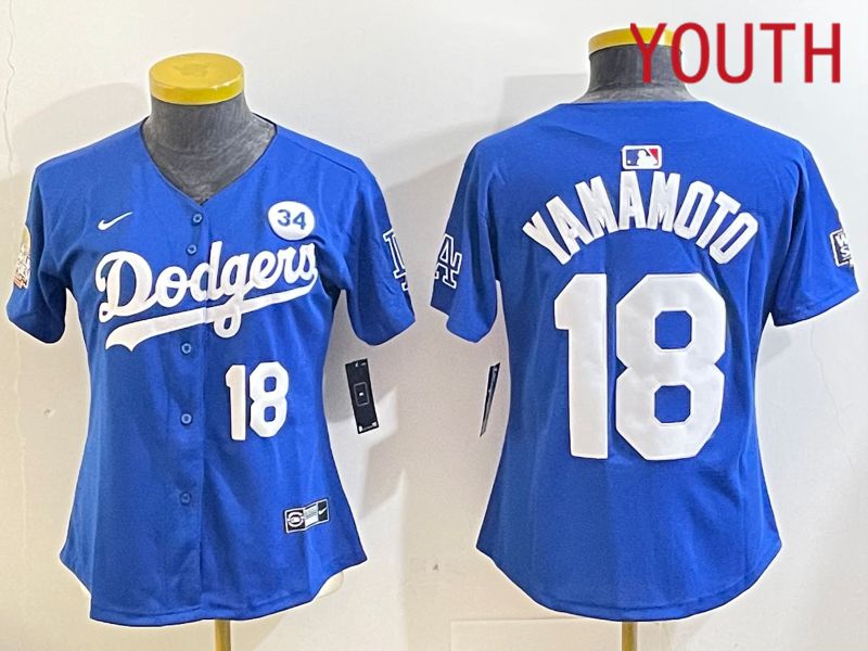 Youth Los Angeles Dodgers #18 Yamamoto Blue Game 2024 Nike MLB Jersey style 11212
